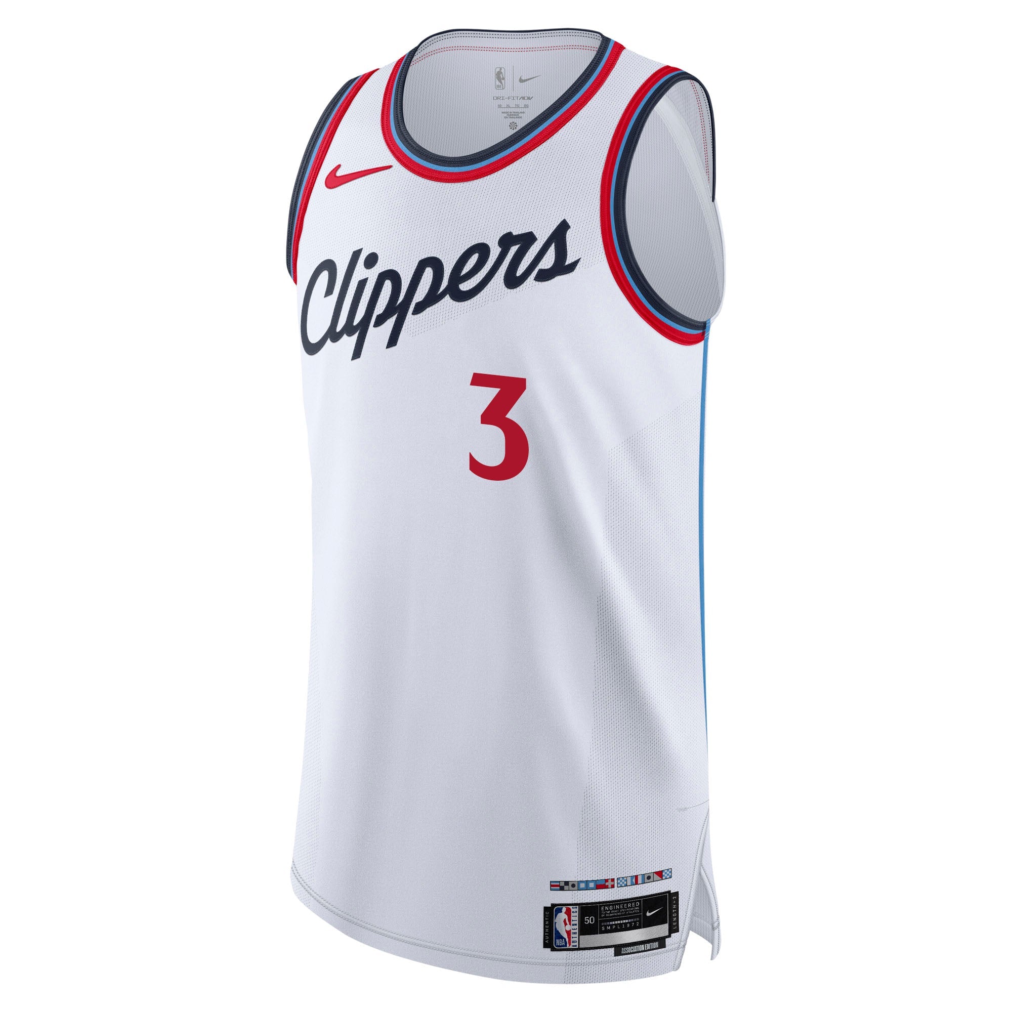 White basketball jersey with 'Clippers' and number '3' on a white background