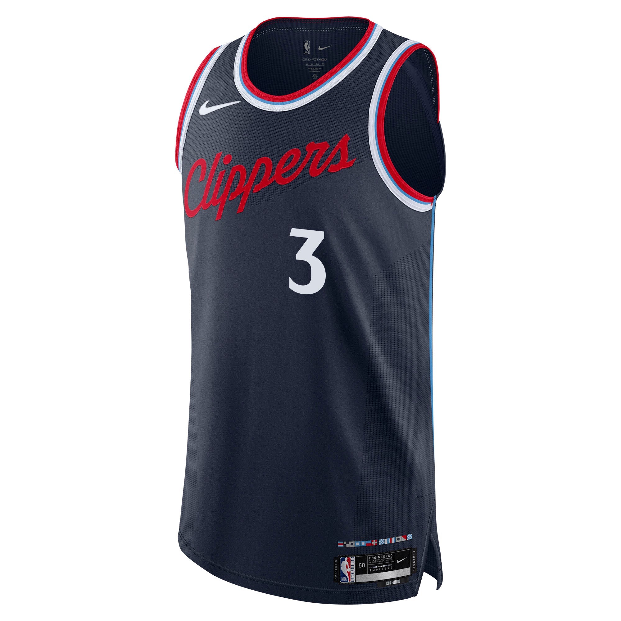 Navy basketball jersey with 'Clippers' and number '3' on a white background