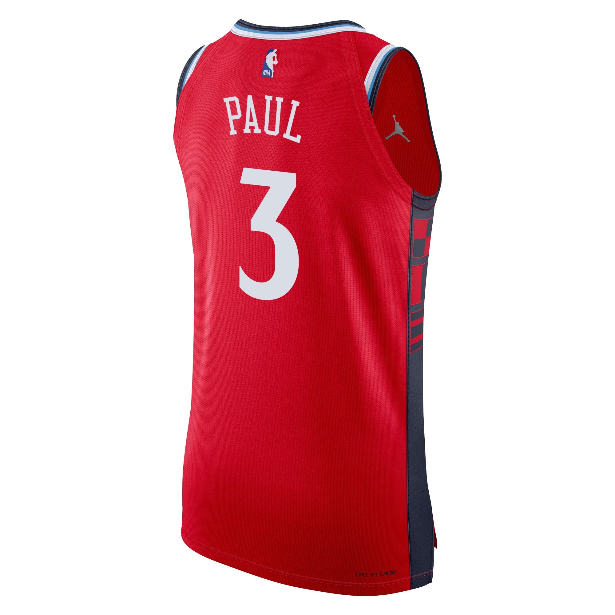 Red basketball jersey with 'PAUL' and number '3' on a white background