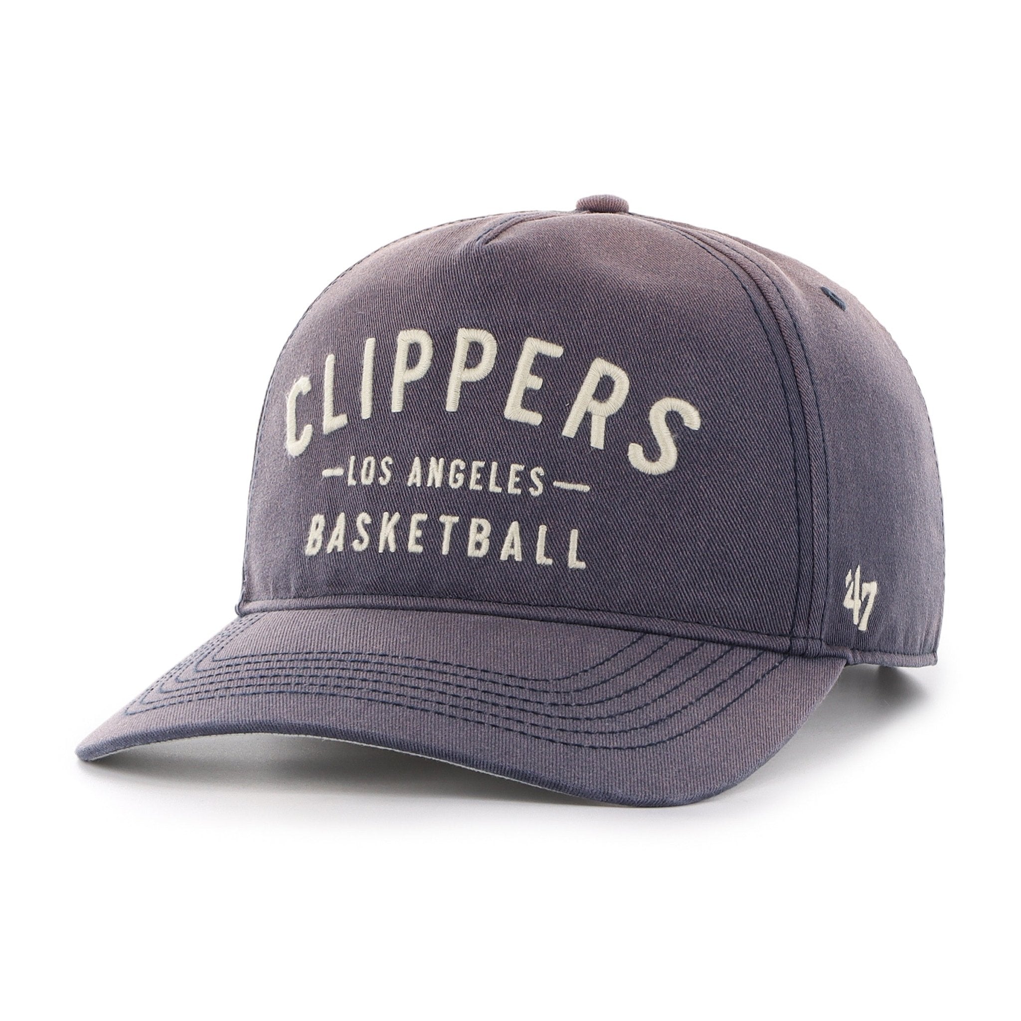 Clippers Hitch Hat by 47 Brand in dusted blue with embroidered logos and classic snapback fit, front left angled view