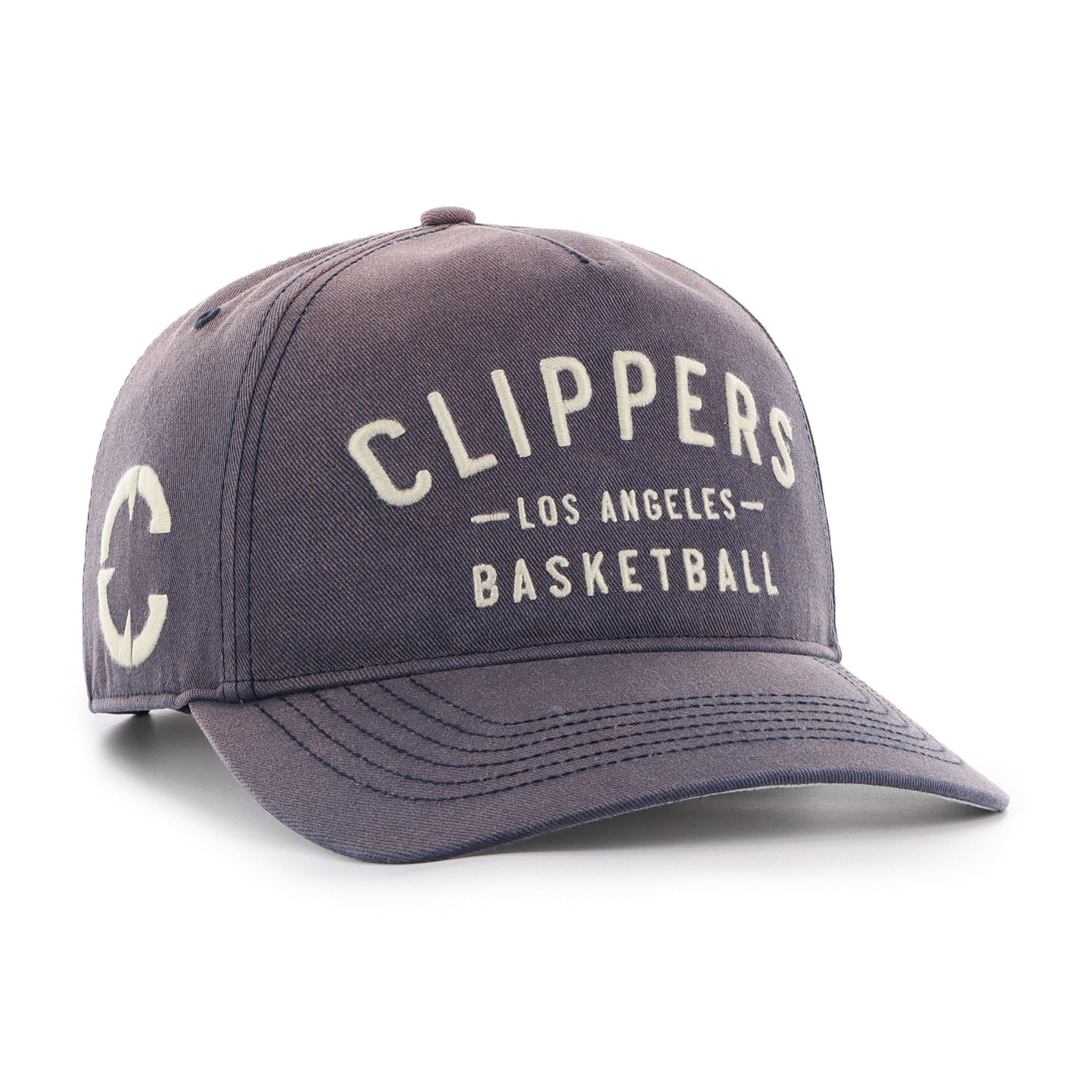 Clippers Hitch Hat by 47 Brand in dusted blue with embroidered logos and classic snapback fit front right angled view