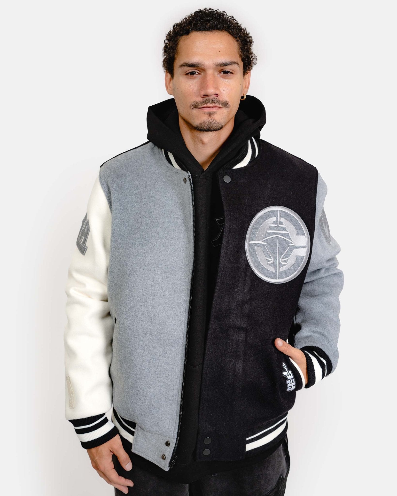 Color Panel LA Clippers Wool Varsity Jacket - Apparel - Black/Gray/White - 20 - 000140 - S