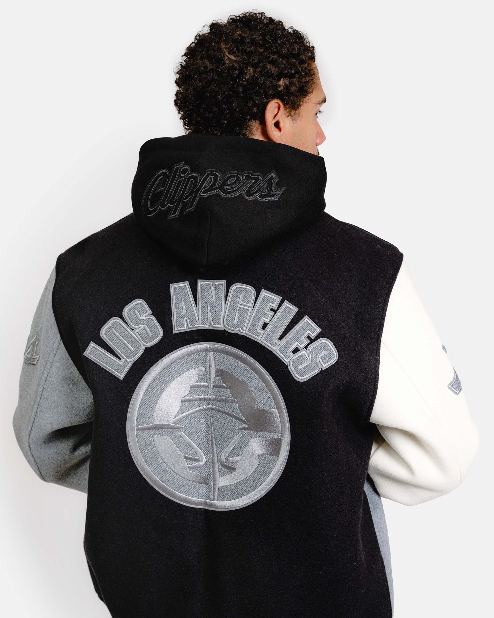 Color Panel LA Clippers Wool Varsity Jacket - Apparel - Black/Gray/White - 20 - 000140 - S